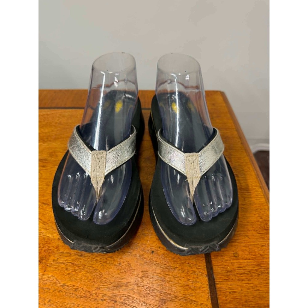Volatile Womens Platform Flip Flops Metallic Silver Leather Wedge Sandals Size 8